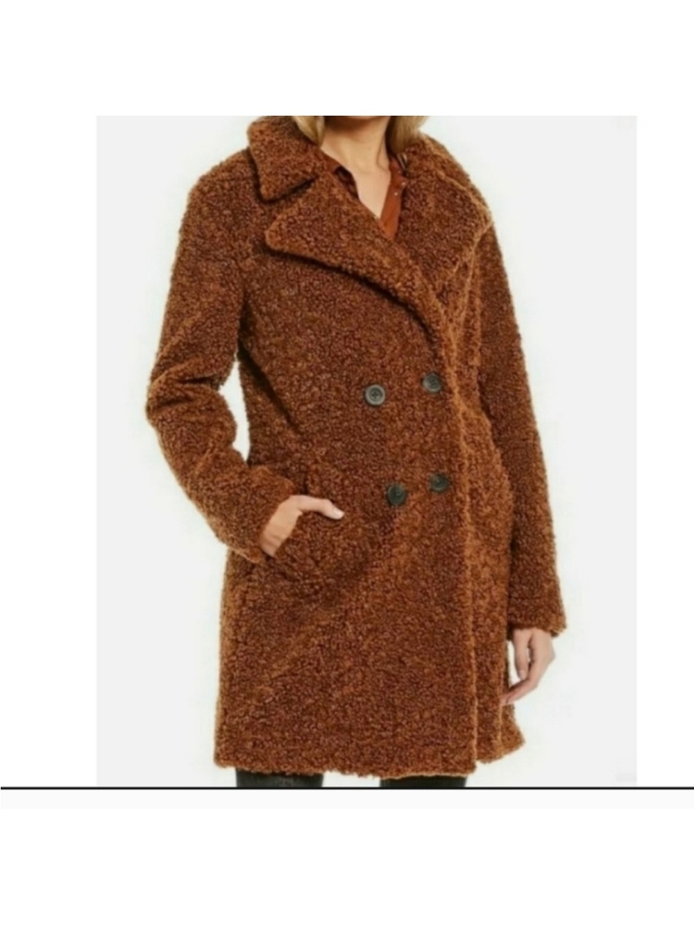 Gianni Bini Brown Teddy Double-Breasted Coat